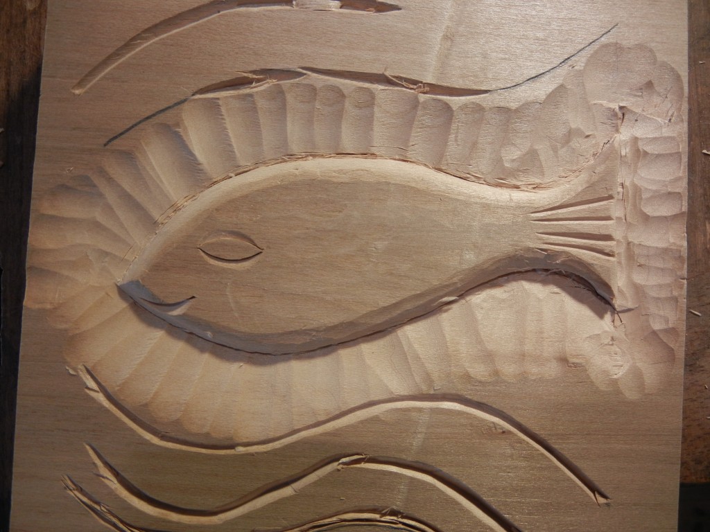 The first carving - Learning how to work with the grain.