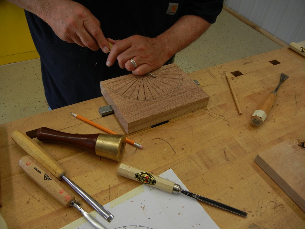 Fan carving in mahogany.