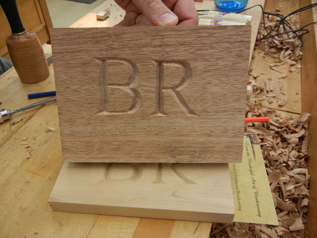 Bjorn's letter carving in mahogany.