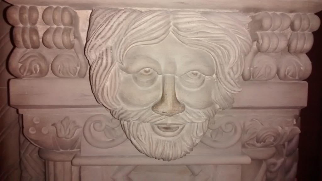 Stone carved capital at Penrhyn Castle, Bangor Wales