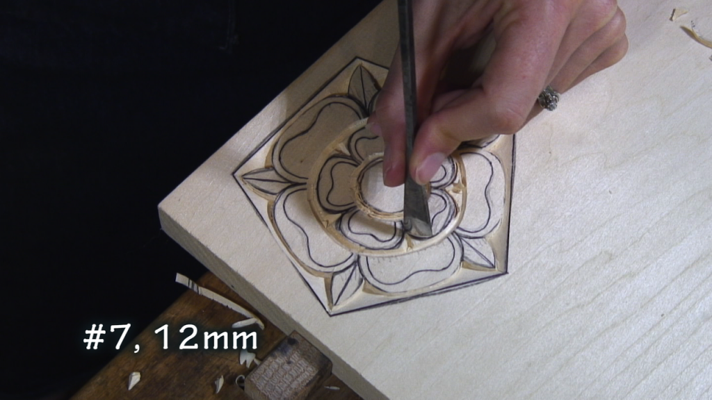 With a #7, 12mm and #5, 14mm, make vertical cuts along the edge of these inner petals.