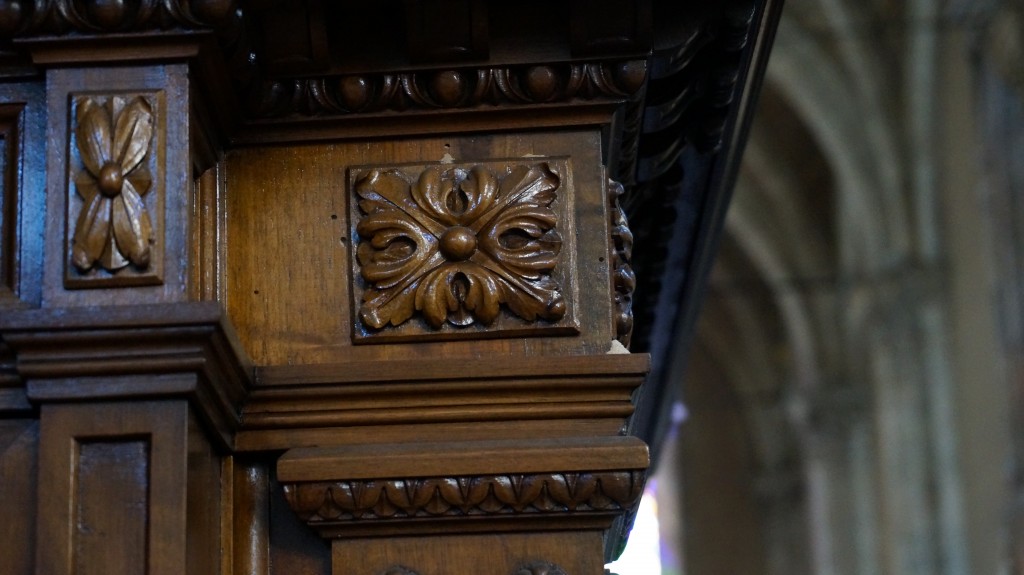 Interior woodcarving rosette at Como Cathedral, Lake Como, Italy