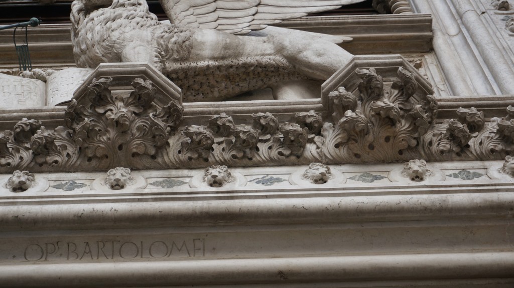 Details of carved leaves on St. Mark's Cathedral, Venice, Italy