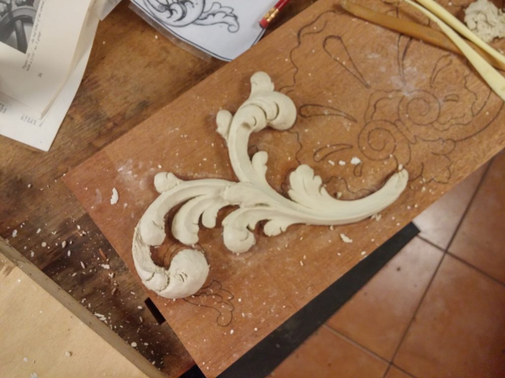 Clay model of rococo acanthus design