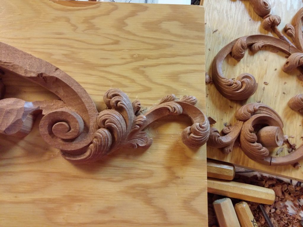 The Rococo leaves and scroll completed