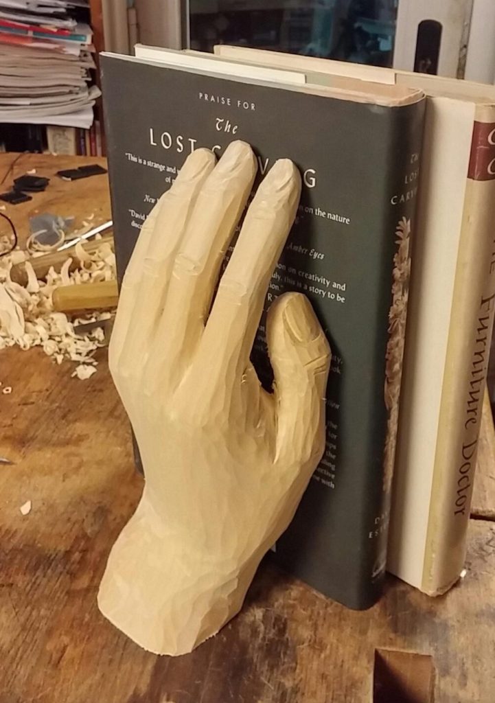 Carving an Open Hand Book End