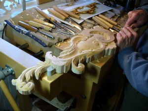 photo of an acanthus carving in progress